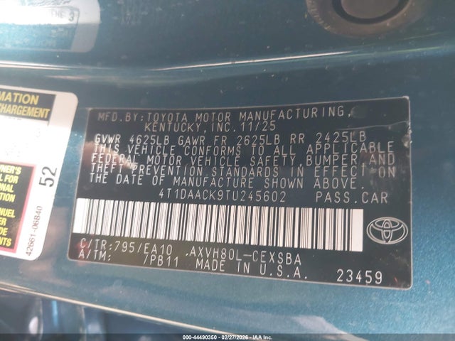 Toyota CAMRY SE 2026 4T1DAACK9TU245602 Image 9