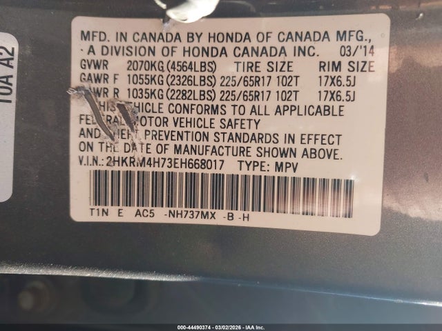 Honda Cr-v Ex-l 2014 2HKRM4H73EH668017 Image 9