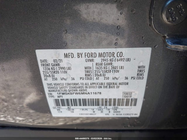 1FM5K8FW6MNA11678 Ford Explorer Limited