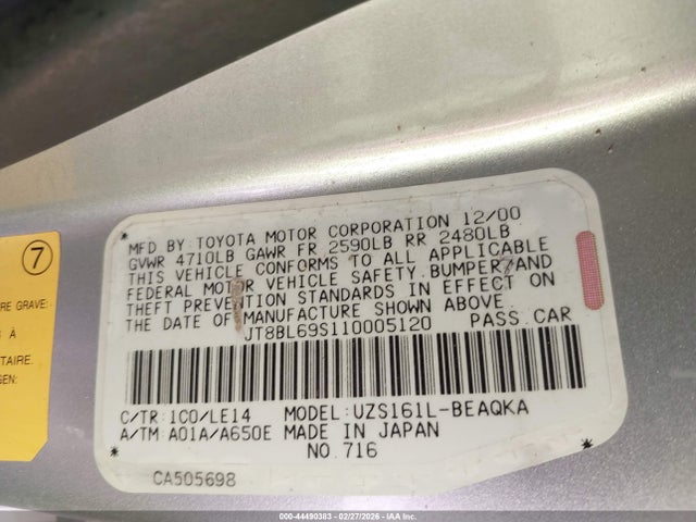 Продаж на аукціоні авто 2001 Lexus Gs 430, vin: JT8BL69S110005120, номер лоту: 44490383