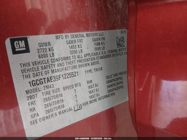 1GCGTAE39F1225521 Chevrolet Colorado Wt