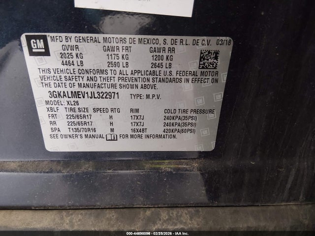 3GKALMEV1JL322971 GMC Terrain Sle