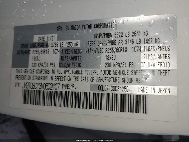 2022 MAZDA CX-9 JM3TCBCY3N0602407 Photo 8