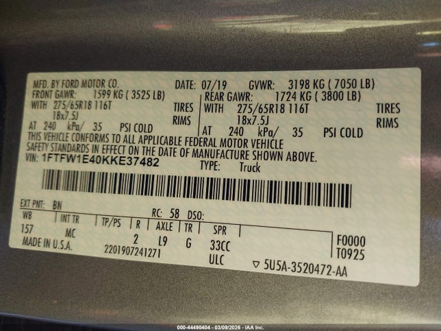 2019 FORD F-150 1FTFW1E40KKE37482 Photo 8
