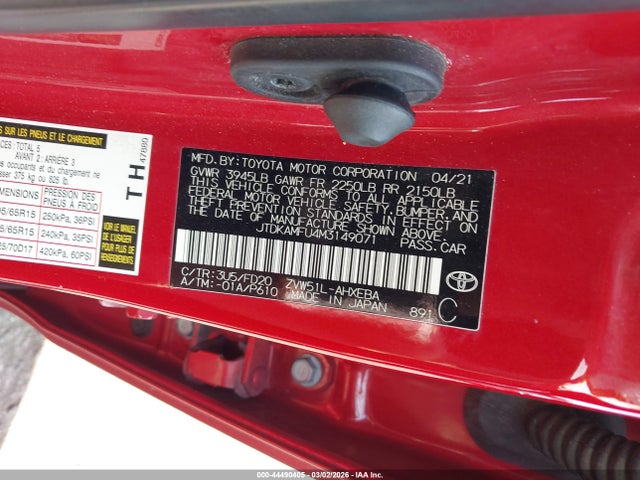 2021 TOYOTA PRIUS JTDKAMFU4M3149071 Photo 5