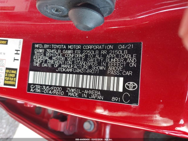 2021 TOYOTA PRIUS JTDKAMFU4M3149071 Photo 8