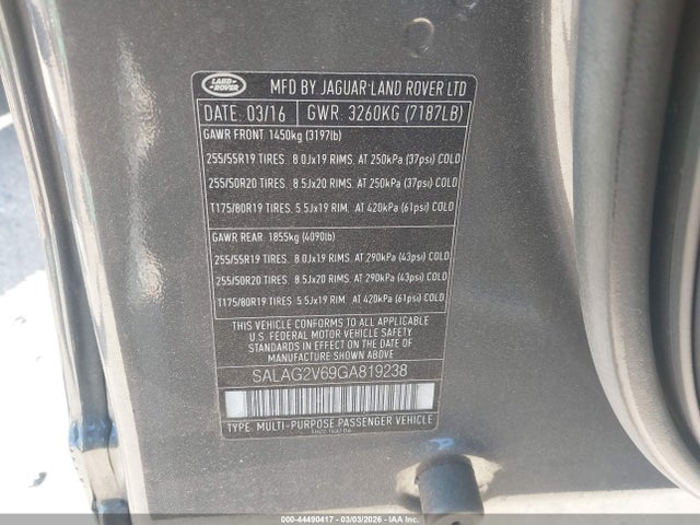 2016 LAND ROVER LR4 SALAG2V69GA819238 Photo 8