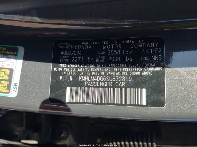Aukcja sprzedaży 2025 Hyundai Elantra Sel Sport, vin: KMHLM4DG6SU872819, numer aukcji: 44490429
