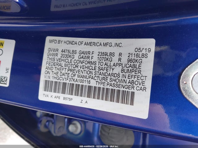 1HGCV1F37KA100116 Honda Accord Sport