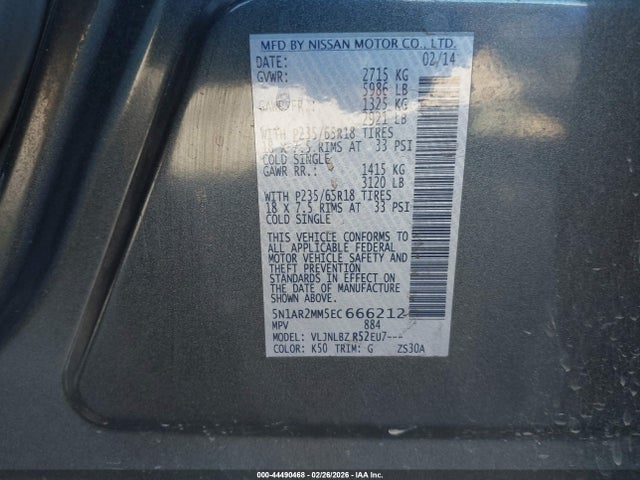 Nissan Pathfinder S 2014 5N1AR2MM5EC666212 Image 9