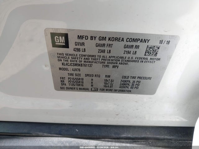 44490505 :رقم المزاد ، KL4CJCSM9KB761137 vin ، 2019 Buick Encore Fwd Essence مزاد بيع