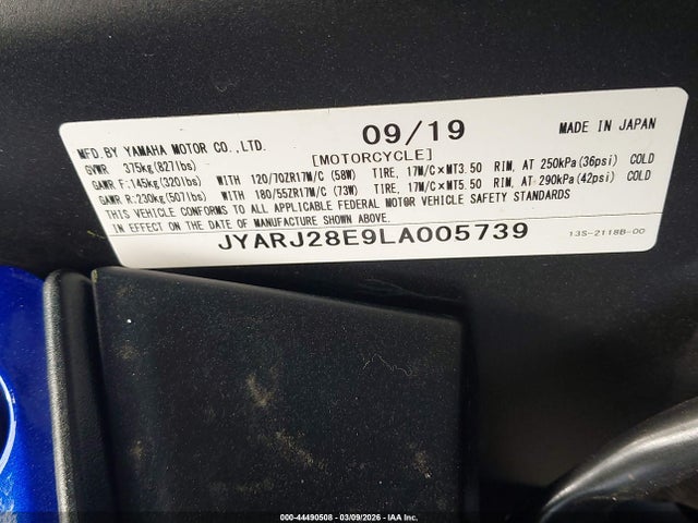 Yamaha YZFR6 2020 JYARJ28E9LA005739 Image 10