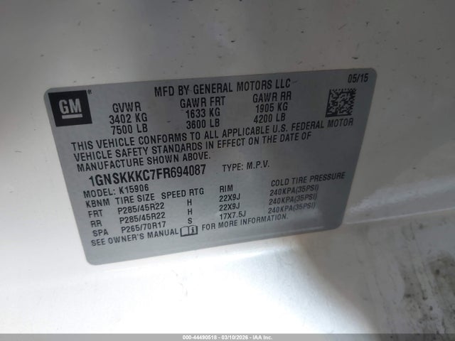 1GNSKKKC7FR694087 Chevrolet Suburban 1500 Ltz