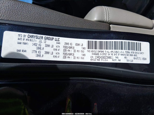 Продаж на аукціоні авто 2013 Dodge Durango Crew, vin: 1C4RDHDG6DC508611, номер лоту: 44490532