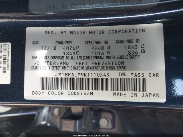 JM1BPALM9K1110549 Mazda MAZDA3