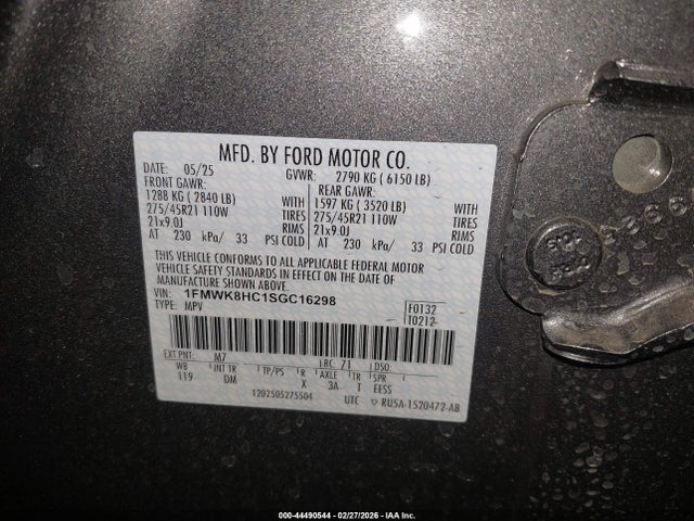 1FMWK8HC1SGC16298 Ford Explorer Platinum