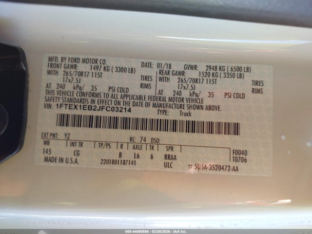 1FTEX1EB2JFC03214 Ford F-150 Xl