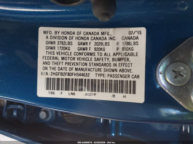 Honda CIVIC EX 2015 2HGFB2F80FH544632 Image 9