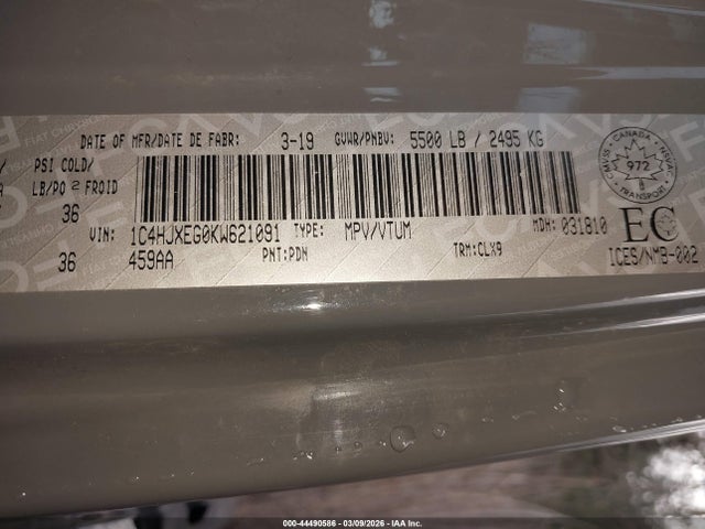 Продажа на аукционе авто 2019 Jeep Wrangler Unlimited Sahara, vin: 1C4HJXEG0KW621091, номер лота: 44490586