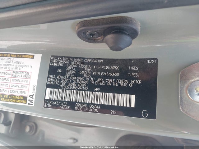 2022 TOYOTA 4RUNNER JTESU5JR8N5994152 Photo 8