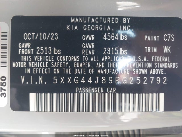 5XXG44J89RG252792 KIA K5 Gt
