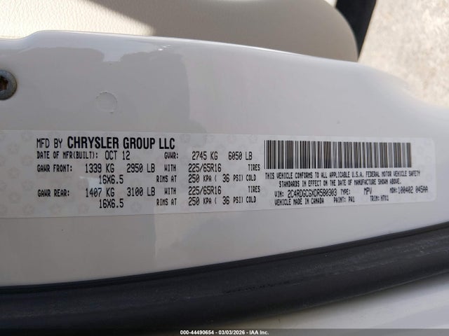 Aukcja sprzedaży 2013 Dodge Grand Caravan Sxt, vin: 2C4RDGCGXDR580303, numer aukcji: 44490654