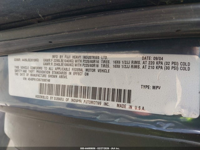 Продажа на аукционе авто 2005 Subaru Outback 2.5i, vin: 4S4BP61C957338748, номер лота: 44490656
