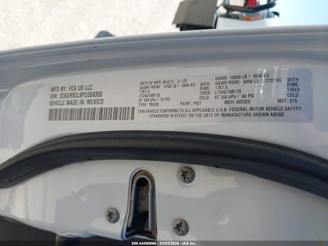 2023 Ram 2500 Tradesman  4x4 6'4 Box მანქანა იყიდება აუქციონზე, vin: 3C6UR5CL9PG558355, აუქციონის ნომერი: 44490666