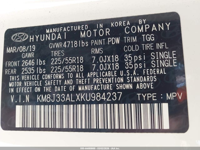 Hyundai TUCSON SEL 2019 KM8J33ALXKU984237 Image 9