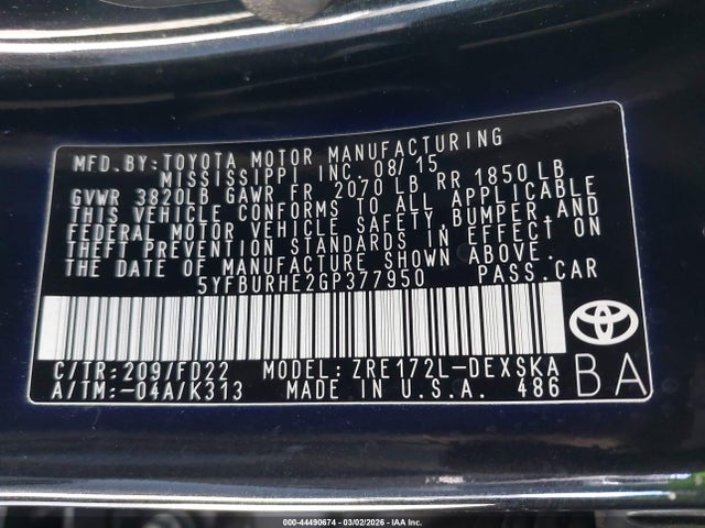 Toyota Corolla S Plus 2016 5YFBURHE2GP377950 Image 9