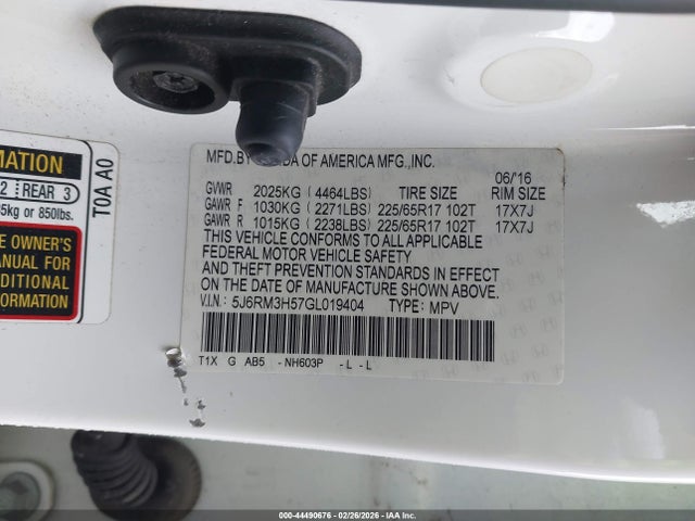 Honda CR-V EX 2016 5J6RM3H57GL019404 Image 9
