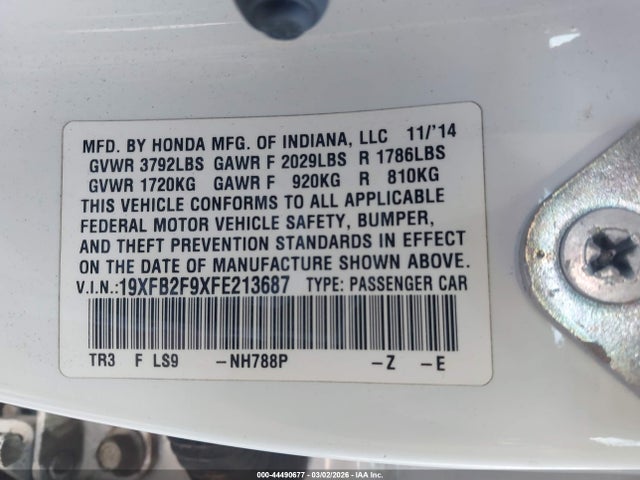 Honda Civic Ex-l 2015 19XFB2F9XFE213687 Image 9