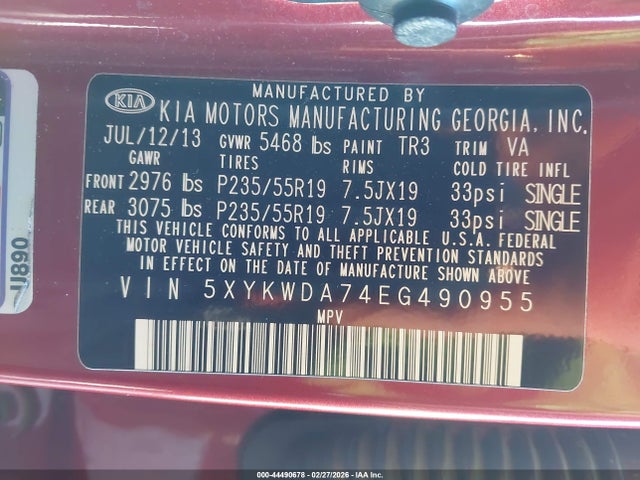 KIA Sorento Sx V6 2014 5XYKWDA74EG490955 Image 9