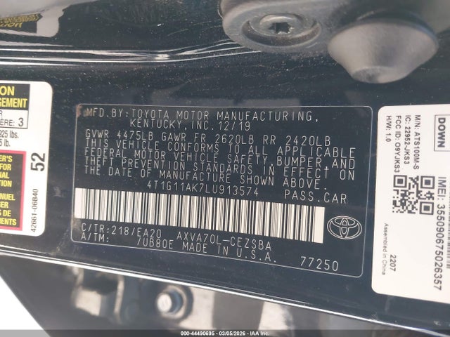 4T1G11AK7LU913574 Toyota CAMRY SE