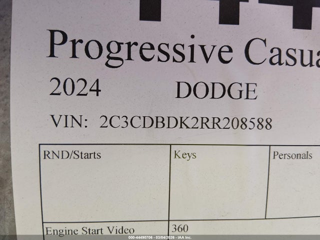 44490706 :رقم المزاد ، 2C3CDBDK2RR208588 vin ، 2024 Dodge Charger Daytona Scat Pack Awd مزاد بيع