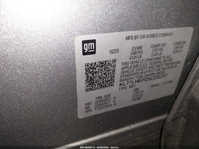 KL77LHEP2SC231247 Chevrolet Trax Fwd Lt