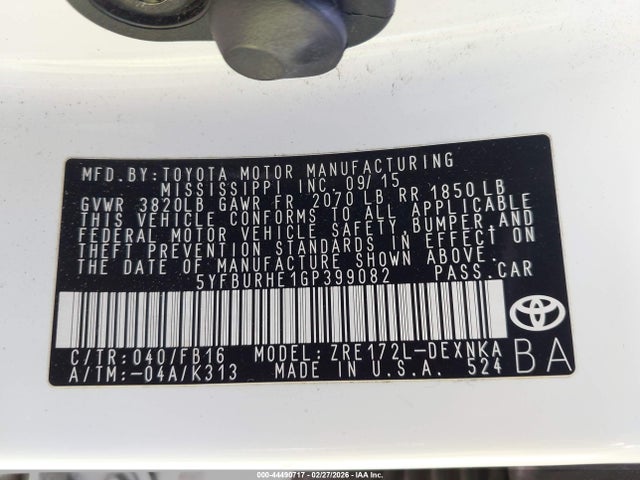 Toyota COROLLA LE 2016 5YFBURHE1GP399082 Image 9