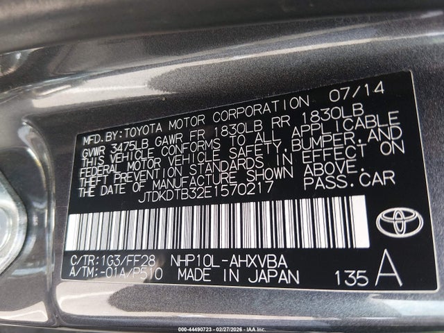 Toyota Prius C Two 2014 JTDKDTB32E1570217 Image 9
