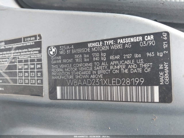 Aukcja sprzedaży 1990 Bmw 325 I Automatic, vin: WBAAD231XLED28199, numer aukcji: 44490733