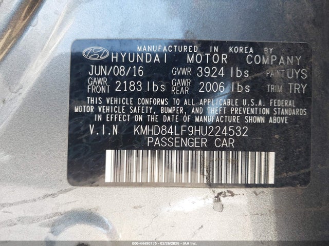 KMHD84LF9HU224532 Hyundai Elantra Limited