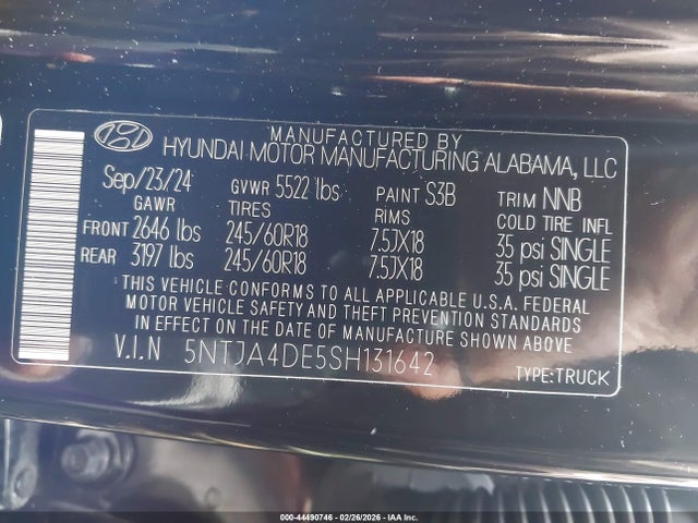 5NTJA4DE5SH131642 Hyundai Santa Cruz Se