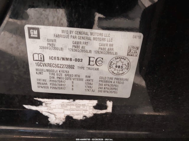 1GCVKREC5GZ272802 Chevrolet Silverado 1500 1lt