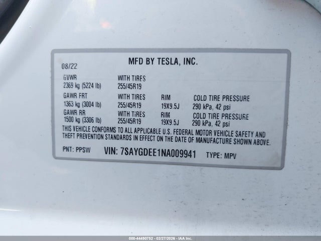 2022 TESLA MODEL Y 7SAYGDEE1NA009941 Photo 8