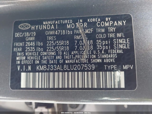 2020 HYUNDAI TUCSON KM8J33AL8LU207539 Photo 8