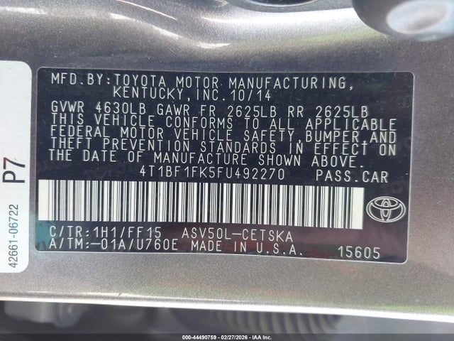 Toyota CAMRY SE 2015 4T1BF1FK5FU492270 Image 9