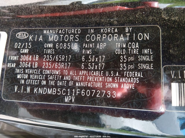 KIA SEDONA LX 2015 KNDMB5C11F6072733 Image 9