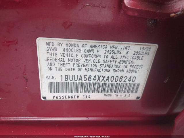 Aukcja sprzedaży 1999 Acura Tl 3.2, vin: 19UUA564XXA006240, numer aukcji: 44490769