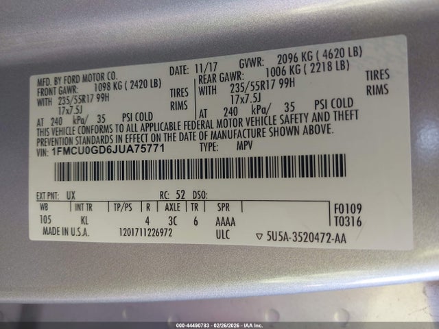 1FMCU0GD6JUA75771 Ford ESCAPE SE