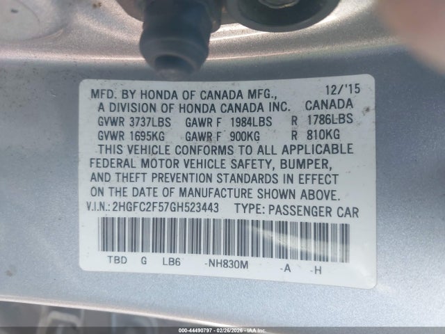 Honda Civic Lx 2016 2HGFC2F57GH523443 Image 9