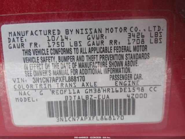 2015 NISSAN VERSA 3N1CN7APXFL868170 Photo 8